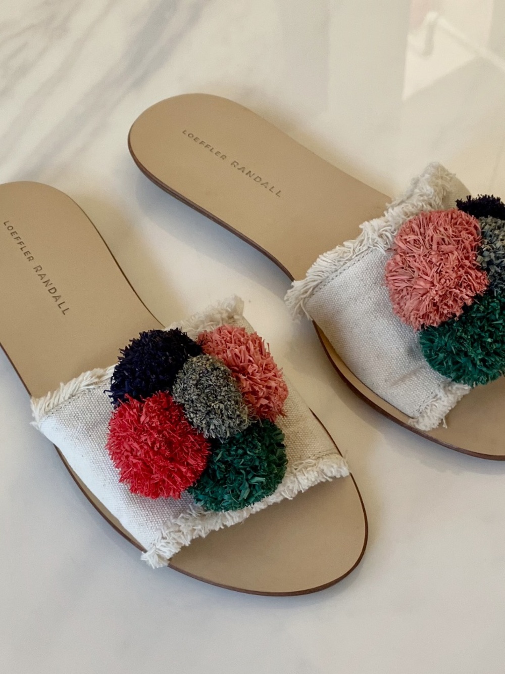 Loeffler Randall Gabi Canvas & Leather Pom Pom Flats 9 9.5 - Picture 2 of 5